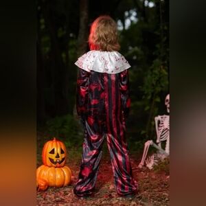 Kids Red and Black Striped Horror Clown Costume with White Ruffle Collar C332